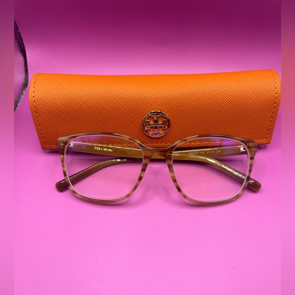 Vera Wang Brown Glasses with Vibrant Orange Case